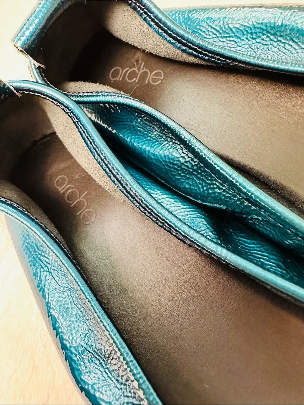 Arche Laius Leather Metallic Teal Ballet Flats Size 41  US 9.5-10